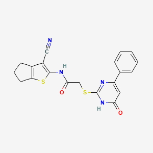 molecular formula C20H16N4O2S2 B6072948 N-(3-cyano-5,6-dihydro-4H-cyclopenta[b]thiophen-2-yl)-2-[(6-oxo-4-phenyl-1H-pyrimidin-2-yl)sulfanyl]acetamide 