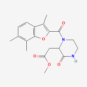 molecular formula C19H22N2O5 B6073171 Methyl 2-[3-oxo-1-(3,6,7-trimethyl-1-benzofuran-2-carbonyl)piperazin-2-yl]acetate 