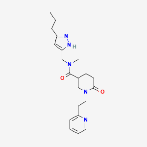 molecular formula C21H29N5O2 B6073287 N-methyl-6-oxo-N-[(3-propyl-1H-pyrazol-5-yl)methyl]-1-(2-pyridin-2-ylethyl)piperidine-3-carboxamide 