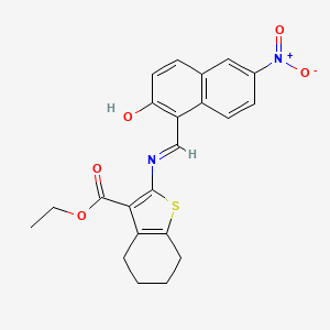 molecular formula C22H20N2O5S B6073313 ETHYL 2-{[(E)-1-(2-HYDROXY-6-NITRO-1-NAPHTHYL)METHYLIDENE]AMINO}-4,5,6,7-TETRAHYDRO-1-BENZOTHIOPHENE-3-CARBOXYLATE 
