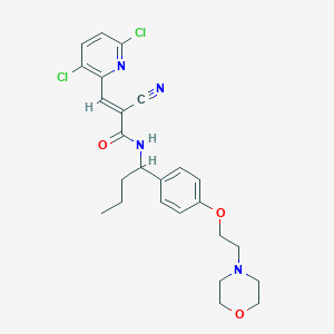 molecular formula C32H36Cl2N4O6S B607332 (E)-2-Cyano-3-(3,6-dichloropyridin-2-yl)-N-(1-(4-(2-morpholinoethoxy)phenyl)butyl)acrylamide CAS No. 1699750-95-2