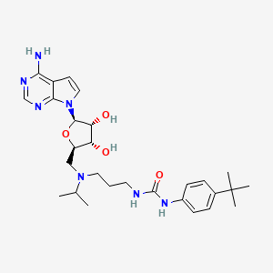 molecular formula C28H41N7O4 B607349 1-(3-((((2R,3S,4R,5R)-5-(4-Amino-7H-pyrrolo[2,3-d]pyrimidin-7-yl)-3,4-dihydroxytetrahydrofuran-2-yl)methyl)(isopropyl)amino)propyl)-3-(4-(tert-butyl)phenyl)urea CAS No. 1338466-77-5