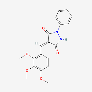 molecular formula C19H18N2O5 B6073497 (4E)-1-phenyl-4-(2,3,4-trimethoxybenzylidene)pyrazolidine-3,5-dione CAS No. 5968-43-4