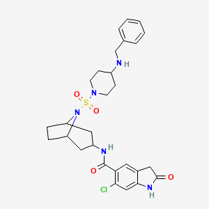 molecular formula C28H34ClN5O4S B607355 N-[8-[4-(benzylamino)piperidin-1-yl]sulfonyl-8-azabicyclo[3.2.1]octan-3-yl]-6-chloro-2-oxo-1,3-dihydroindole-5-carboxamide CAS No. 1808011-23-5