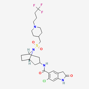 molecular formula C26H34ClF3N4O4S B607356 6-chloro-2-oxo-N-[(1S,5R)-8-[[1-(4,4,4-trifluorobutyl)piperidin-4-yl]methylsulfonyl]-8-azabicyclo[3.2.1]octan-3-yl]-1,3-dihydroindole-5-carboxamide CAS No. 1808011-22-4