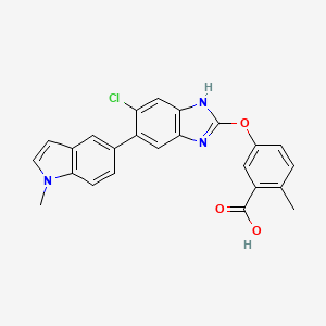 molecular formula C24H18ClN3O3 B607396 5-[[6-Chloranyl-5-(1-Methylindol-5-Yl)-1h-Benzimidazol-2-Yl]oxy]-2-Methyl-Benzoic Acid CAS No. 1219739-36-2