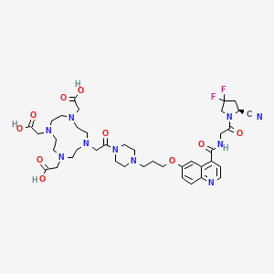 molecular formula C40H54F2N10O10 B607416 (S)-2,2',2''-(10-(2-(4-(3-((4-((2-(2-cyano-4,4-difluoropyrrolidin-1-yl)-2-oxoethyl)carbamoyl)quinolin-6-yl)oxy)propyl)piperazin-1-yl)-2-oxoethyl)-1,4,7,10-tetraazacyclododecane-1,4,7-triyl)triacetic acid CAS No. 2374782-02-0