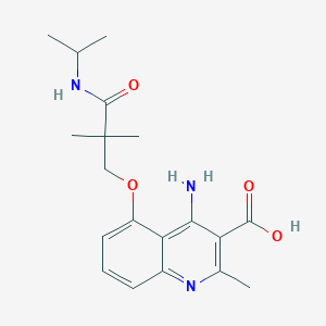 molecular formula C19H25N3O4 B607432 4-氨基-5-(3-(异丙基氨基)-2,2-二甲基-3-氧代丙氧基)-2-甲基喹啉-3-羧酸 CAS No. 1359963-68-0