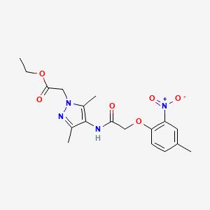 molecular formula C18H22N4O6 B6074622 ETHYL 2-{3,5-DIMETHYL-4-[2-(4-METHYL-2-NITROPHENOXY)ACETAMIDO]-1H-PYRAZOL-1-YL}ACETATE 