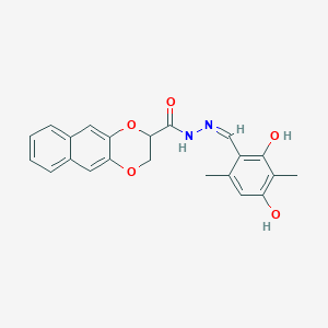 molecular formula C22H20N2O5 B6074946 N-[(Z)-(2,4-dihydroxy-3,6-dimethylphenyl)methylideneamino]-2,3-dihydrobenzo[g][1,4]benzodioxine-3-carboxamide 