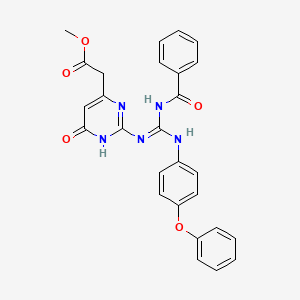 molecular formula C27H23N5O5 B6074947 METHYL 2-(2-{[(BENZOYLIMINO)(4-PHENOXYANILINO)METHYL]AMINO}-6-OXO-1,6-DIHYDRO-4-PYRIMIDINYL)ACETATE 