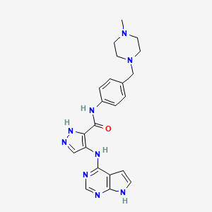 molecular formula C22H25N9O B607522 N-[4-[(4-甲基哌嗪-1-基)甲基]苯基]-4-(7H-吡咯并[2,3-d]嘧啶-4-氨基)-1H-吡唑-5-甲酰胺 CAS No. 1429515-59-2