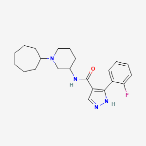 molecular formula C22H29FN4O B6075233 N-(1-cycloheptylpiperidin-3-yl)-5-(2-fluorophenyl)-1H-pyrazole-4-carboxamide 
