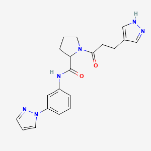 molecular formula C20H22N6O2 B6075294 N-(3-pyrazol-1-ylphenyl)-1-[3-(1H-pyrazol-4-yl)propanoyl]pyrrolidine-2-carboxamide 