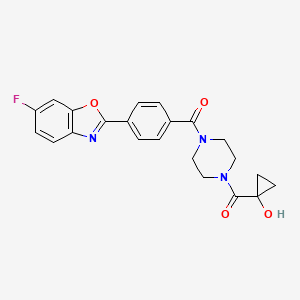 molecular formula C22H20FN3O4 B607559 (4-(4-(6-Fluorobenzo[d]oxazol-2-yl)benzoyl)piperazin-1-yl)(1-hydroxycyclopropyl)methanone CAS No. 1630808-89-7