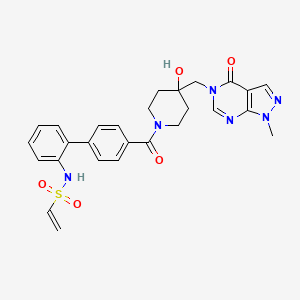 molecular formula C27H28N6O5S B607561 N-[2-[4-[4-hydroxy-4-[(1-methyl-4-oxopyrazolo[3,4-d]pyrimidin-5-yl)methyl]piperidine-1-carbonyl]phenyl]phenyl]ethenesulfonamide CAS No. 1959537-86-0