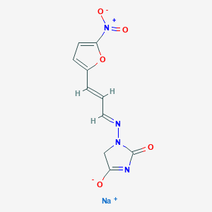 molecular formula C10H7N4NaO5 B607568 Sodium 3((3-(5-nitrofuran-2-yl)allylidene)amino)-2,5-dioxoimidazolidin-1-ide CAS No. 22060-47-5