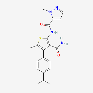 molecular formula C20H22N4O2S B6075718 N-{3-carbamoyl-5-methyl-4-[4-(propan-2-yl)phenyl]thiophen-2-yl}-1-methyl-1H-pyrazole-5-carboxamide 