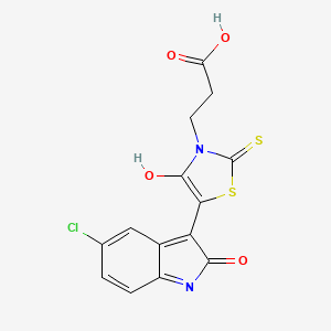 molecular formula C14H9ClN2O4S2 B607574 (5Z)-5-(5-Chloro-1,2-dihydro-2-oxo-3H-indol-3-ylidene)-4-oxo-2-thioxo-3-thiazolidinepropanoic acid CAS No. 1426138-42-2