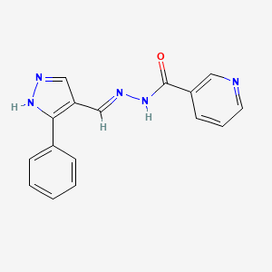 molecular formula C16H13N5O B6075831 N-[(E)-(5-phenyl-1H-pyrazol-4-yl)methylideneamino]pyridine-3-carboxamide 