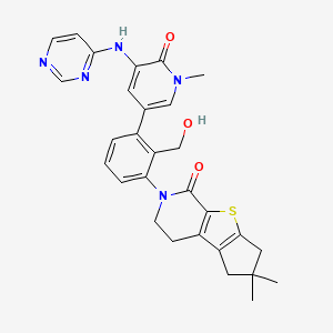 molecular formula C29H29N5O3S B607584 2-(2-(羟甲基)-3-(1-甲基-6-氧代-5-(嘧啶-4-氨基)-1,6-二氢吡啶-3-基)苯基)-6,6-二甲基-3,4,6,7-四氢-2h-环戊[4,5]噻吩[2,3-c]吡啶-1(5h)-酮 CAS No. 1346669-54-2