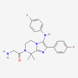 molecular formula C22H23F2N5O B607594 2-Amino-1-[2-(4-fluorophenyl)-3-[(4-fluorophenyl)amino]-5,6-dihydro-8,8-dimethylimidazo[1,2-a]pyrazin-7(8H)-yl]ethanone CAS No. 1261113-96-5
