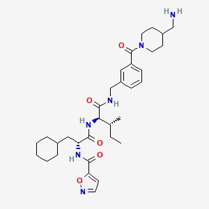 molecular formula C33H48N6O5 B607605 N-[(2R)-1-[[(2R,3R)-1-[[3-[4-(aminomethyl)piperidine-1-carbonyl]phenyl]methylamino]-3-methyl-1-oxopentan-2-yl]amino]-3-cyclohexyl-1-oxopropan-2-yl]-1,2-oxazole-5-carboxamide CAS No. 1252806-70-4