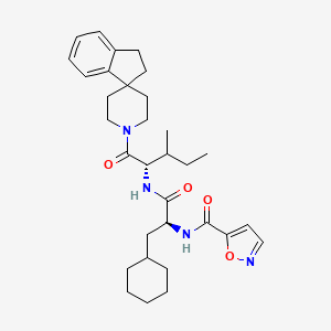 molecular formula C32H44N4O4 B607607 N-[(2S)-3-cyclohexyl-1-[[(2S)-3-methyl-1-oxo-1-spiro[1,2-dihydroindene-3,4'-piperidine]-1'-ylpentan-2-yl]amino]-1-oxopropan-2-yl]-1,2-oxazole-5-carboxamide CAS No. 1252806-86-2