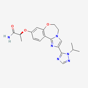 molecular formula C19H22N6O3 B607616 (2s)-2-({2-[1-(Propan-2-Yl)-1h-1,2,4-Triazol-5-Yl]-5,6-Dihydroimidazo[1,2-D][1,4]benzoxazepin-9-Yl}oxy)propanamide CAS No. 1282514-88-8