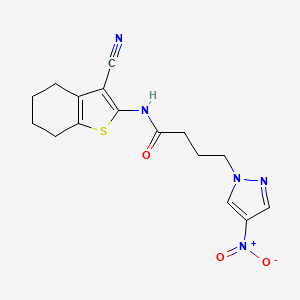 molecular formula C16H17N5O3S B6076660 N-(3-cyano-4,5,6,7-tetrahydro-1-benzothiophen-2-yl)-4-(4-nitro-1H-pyrazol-1-yl)butanamide 