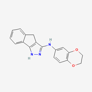 molecular formula C18H15N3O2 B607671 N-(2,3-dihydro-1,4-benzodioxin-6-yl)-1,4-dihydroindeno[1,2-c]pyrazol-3-amine CAS No. 1421448-26-1