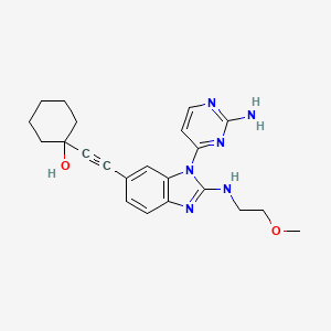 molecular formula C22H26N6O2 B607680 1-({1-(2-Aminopyrimidin-4-Yl)-2-[(2-Methoxyethyl)amino]-1h-Benzimidazol-6-Yl}ethynyl)cyclohexanol CAS No. 1394121-05-1