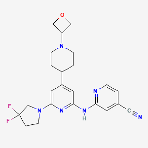 molecular formula C23H26F2N6O B607683 2-[[6-[3,3-Bis(Fluoranyl)pyrrolidin-1-Yl]-4-[1-(Oxetan-3-Yl)piperidin-4-Yl]pyridin-2-Yl]amino]pyridine-4-Carbonitrile CAS No. 1496581-76-0