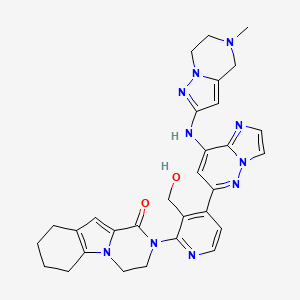 molecular formula C30H32N10O2 B607686 2-[3-(hydroxymethyl)-4-[8-[(5-methyl-6,7-dihydro-4H-pyrazolo[1,5-a]pyrazin-2-yl)amino]imidazo[1,2-b]pyridazin-6-yl]pyridin-2-yl]-3,4,6,7,8,9-hexahydropyrazino[1,2-a]indol-1-one CAS No. 1433820-83-7