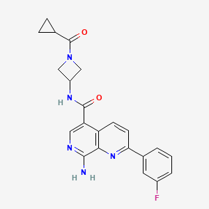 molecular formula C22H20FN5O2 B607687 8-Amino-N-[1-(Cyclopropylcarbonyl)azetidin-3-Yl]-2-(3-Fluorophenyl)-1,7-Naphthyridine-5-Carboxamide CAS No. 1449277-10-4