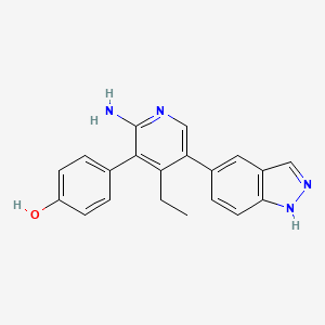 molecular formula C20H18N4O B607693 4-[2-Amino-4-Ethyl-5-(1h-Indazol-5-Yl)pyridin-3-Yl]phenol CAS No. 2009273-67-8
