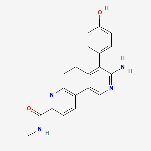 molecular formula C20H20N4O2 B607694 6'-amino-4'-ethyl-5'-(4-hydroxyphenyl)-N-methyl-[3,3'-bipyridine]-6-carboxamide CAS No. 2009273-60-1