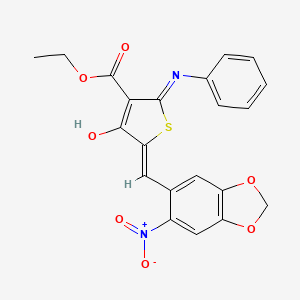 molecular formula C21H16N2O7S B6076947 ethyl (5Z)-5-[(6-nitro-1,3-benzodioxol-5-yl)methylidene]-4-oxo-2-(phenylamino)-4,5-dihydrothiophene-3-carboxylate 