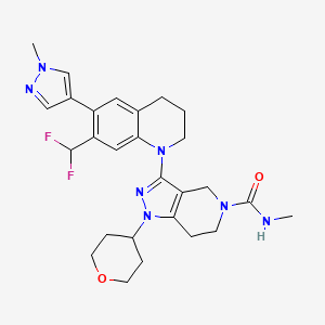 molecular formula C27H33F2N7O2 B607696 3-[7-(二氟甲基)-6-(1-甲基-1H-吡唑-4-基)-3,4-二氢喹啉-1(2H)-基]-N-甲基-1-(氧杂-4-基)-1,4,6,7-四氢-5H-吡唑并[4,3-c]吡啶-5-甲酰胺 CAS No. 1936422-33-1