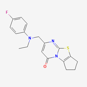 molecular formula C18H18FN3OS B607698 6-[[ethyl-(4-Fluorophenyl)amino]methyl]-2,3-Dihydro-1~{h}-Cyclopenta[3,4][1,3]thiazolo[1,4-~{a}]pyrimidin-8-One CAS No. 1698901-76-6