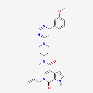 molecular formula C28H30N6O3 B607699 N-[1-[6-(3-methoxyphenyl)pyrimidin-4-yl]piperidin-4-yl]-N-methyl-7-oxo-6-prop-2-enyl-1H-pyrrolo[2,3-c]pyridine-4-carboxamide CAS No. 2101957-05-3