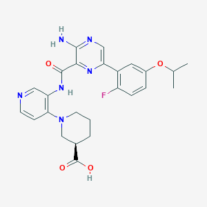 molecular formula C25H27FN6O4 B607704 (R)-1-(3-(3-氨基-6-(2-氟-5-异丙氧苯基)吡嗪-2-甲酰胺基)吡啶-4-基)哌啶-3-甲酸 CAS No. 2041073-22-5