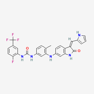 molecular formula C28H21F4N5O2 B607706 (Z)-1-(3-((3-((1H-pyrrol-2-yl)methylene)-2-oxoindolin-6-yl)amino)-4-methylphenyl)-3-(2-fluoro-5-(trifluoromethyl)phenyl)urea CAS No. 1033769-28-6