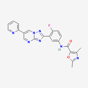 molecular formula C22H16FN7O2 B607708 N-(4-fluoro-3-(6-pyridin-2-yl-(1,2,4)triazolo(1,5-a)pyrimidin-2-yl)phenyl)-2,4-dimethyl-1,3-oxazole-5-carboxamide CAS No. 1799329-72-8