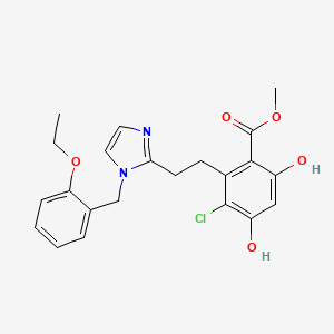 molecular formula C22H23ClN2O5 B607732 methyl 3-chloro-2-(2-{1-[(2-ethoxyphenyl)methyl]-1H-imidazol-2-yl}ethyl)-4,6-dihydroxybenzoate CAS No. 1887032-92-9