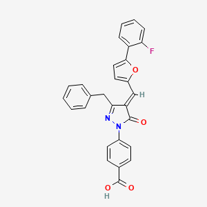 molecular formula C28H19FN2O4 B607734 4-(3-benzyl-4-{[5-(2-fluorophenyl)furan-2-yl]methylidene}-5-oxo-4,5-dihydro-1H-pyrazol-1-yl)benzoic acid CAS No. 916232-21-8