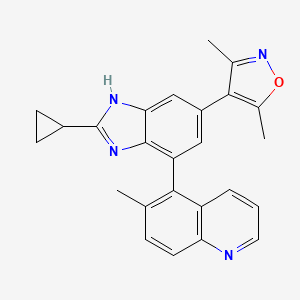 molecular formula C25H22N4O B607744 4-(2-cyclopropyl-7-(6-methylquinolin-5-yl)-1H-benzo[d]imidazol-5-yl)-3,5-dimethylisoxazole CAS No. 1637770-13-8