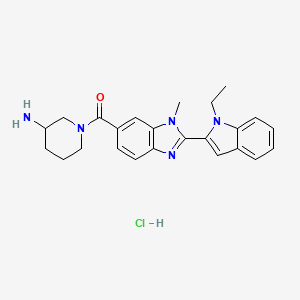 molecular formula C24H28ClN5O B607752 (3-Aminopiperidin-1-yl)(2-(1-ethyl-1H-indol-2-yl)-1-methyl-1H-benzo[d]imidazol-6-yl)methanone hydrochloride CAS No. 1652591-82-6