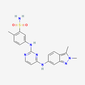 molecular formula C20H21N7O2S B607753 Benzenesulfonamide, 5-((4-((2,3-dimethyl-2H-indazol-6-yl)amino)-2-pyrimidinyl)amino)-2-methyl- CAS No. 1252927-47-1