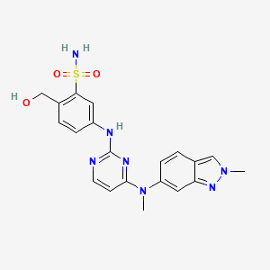 molecular formula C21H23N7O3S B607761 5-((4-((2,3-Dimethylindazol-6-yl)-methyl-amino)pyrimidin-2-yl)amino)-2-(hydroxymethyl)benzenesulfonamide CAS No. 1414375-50-0